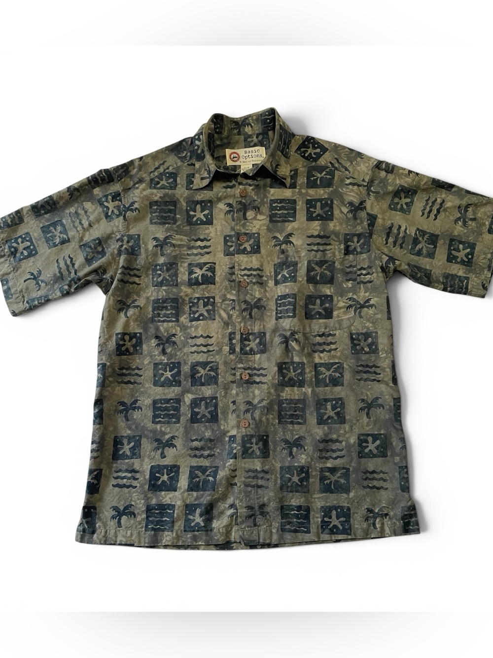 Basic Options Vintage 90s Hawaiian Tropical Print Short-Sleeve Shirt Size M